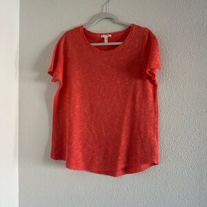 Eileen Fisher Vibrant Coral/Salmon Organic Cotton Linen Slub Sweater Top